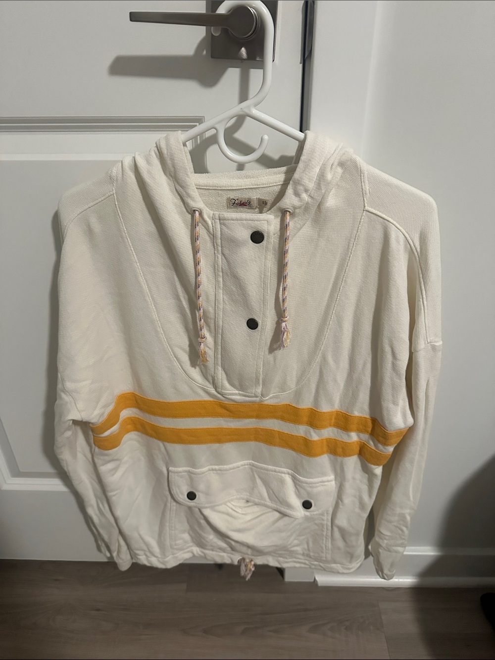 Faherty Cream Hoodie with Yellow Stripes